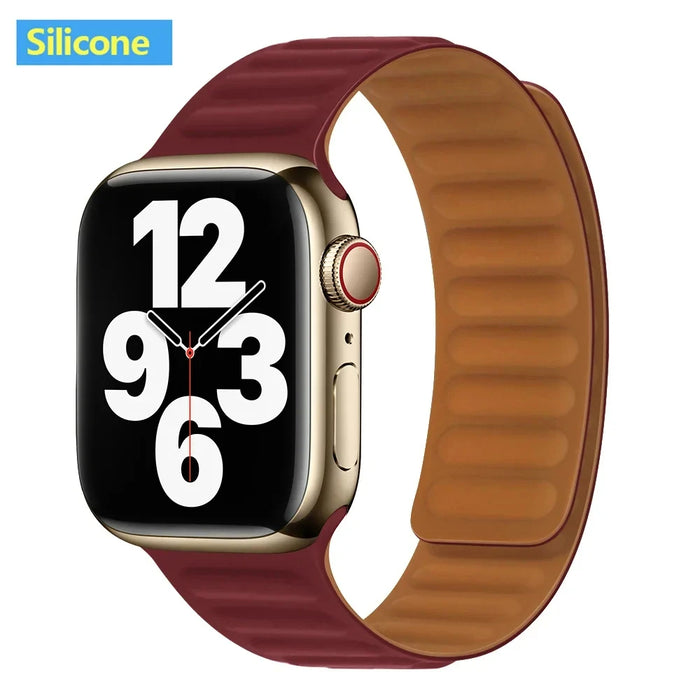Wine Red Silicone Link Magnetic Loop Apple Watch Band On Sale