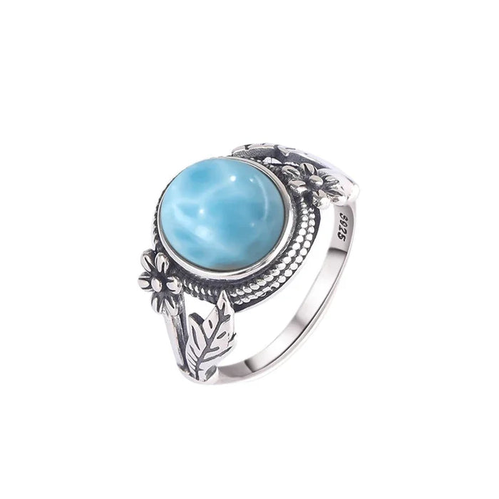 925 Silver Natural Larimar Stone Vintage Style Rings On Sale