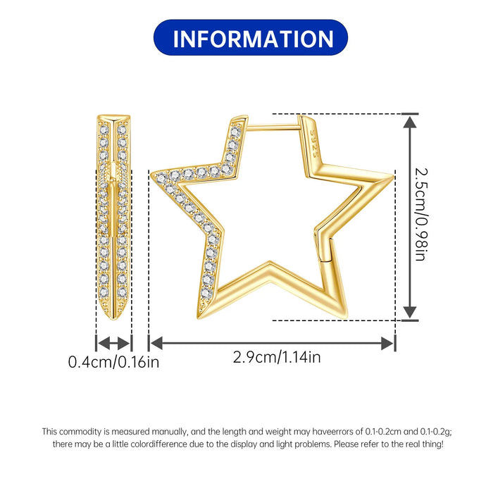 925 Sterling Silver Dreamy Celestial Elegance Golden Star Hoop Earrings On Sale 