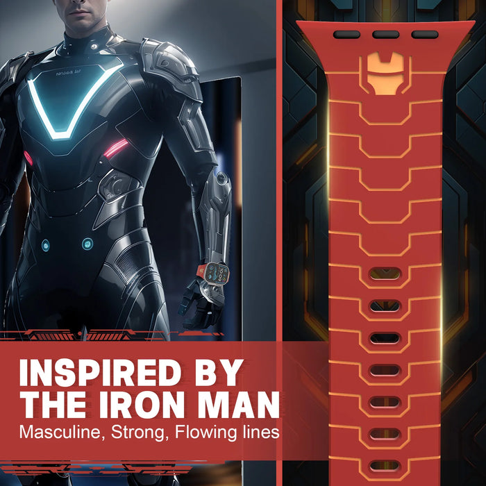 Iron Man Inspired Silicone Sport Straps For Apple Watch Series 49mm, 46mm, 45mm, 44mm, 42mm, 41mm, 40mm, 38mm On Sale
