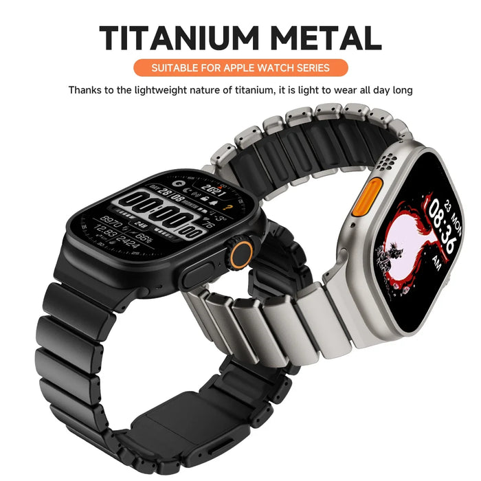 Luminous Magnetic Titanium-style Watch Band Compatible With Apple Watch Series On Sale