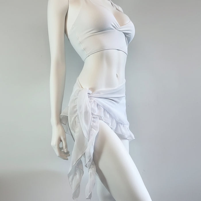 White Beach Bikini Short Ruffle Sarong Scarf for Swimwear Cover-ups On Sale