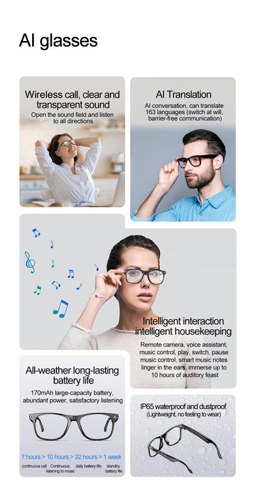 Smart AI Glasses Wireless Bluetooth Call Built-In Mic Speakers Sunglasses On Sale