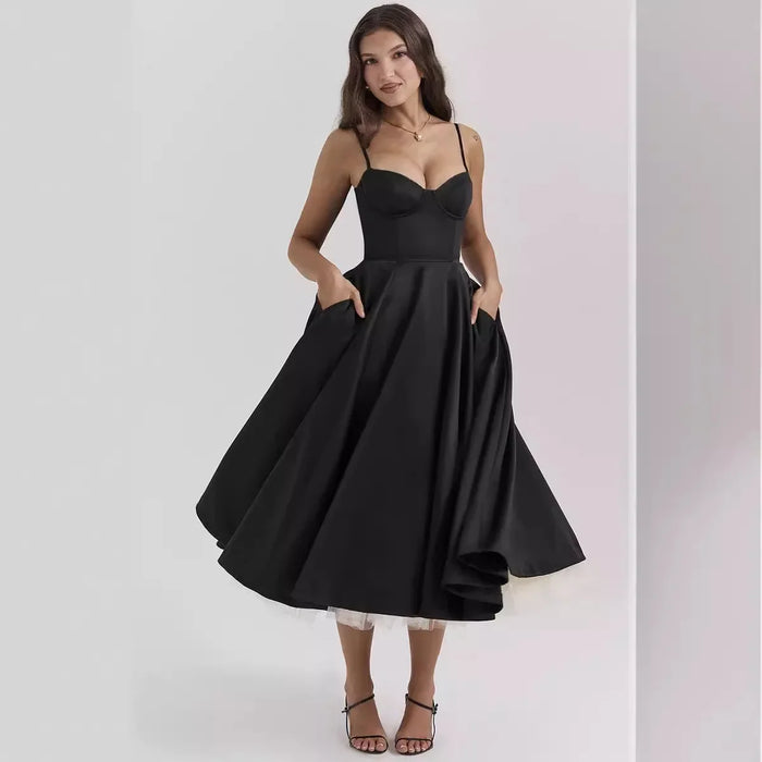 Black Floral Printed A-Line Vintage Style Temperament Dress On Sale