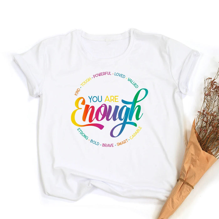 Rainbow Self-Love Print Retro Graphic T-shirt On Sale