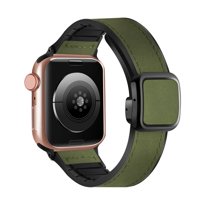 Green Modern Magnetic Buckle Genuine Cow Leather Apple Watch Band For Apple Watch Series On Sale