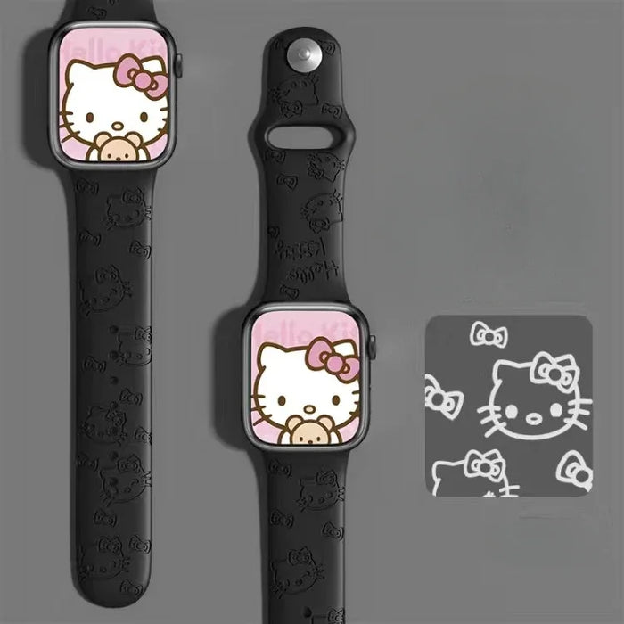 Dream Black Hello Kitty Theme Design Silicone Apple Watch Band On Sale