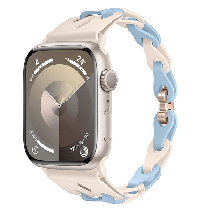 Starlight Blue Single Bike Chain Link Silicone Watch Band for Apple Watch Compatible Models 38mm - 49mm On Sale