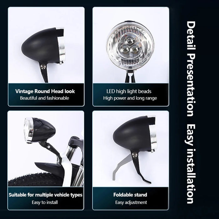 LED Retro Style Bicycle Headlamp Light - Rechargeable Or Battery Options On Sale