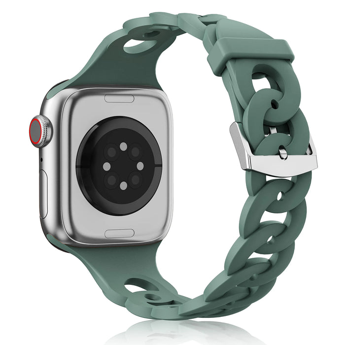 Pine Green O-Ring Silicone Chain Link Bracelets For Apple Watch Band 38mm, 40mm, 41mm, 42mm, 44mm, 45mm, 46mm, 49mm On Sale