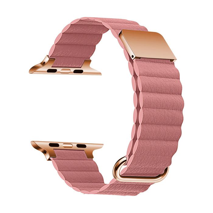 Rose Pink Leather Magnetic Loop Apple Watch Ultra Band 38mm, 40mm, 42mm, 44mm, 45mm, 46mm, 49mm On Sale