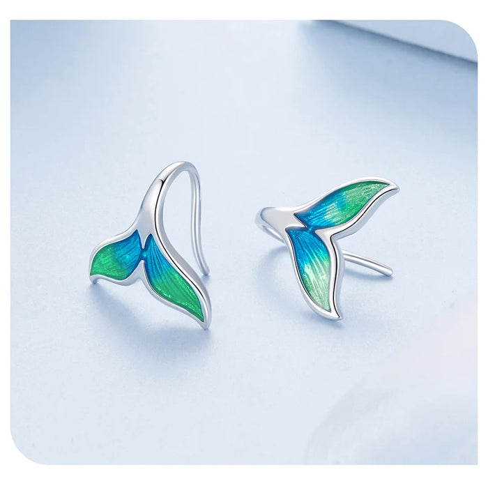 925 Sterling Silver Ocean Marine Life Theme Mermaid Tail Drop Earrings Collection On Sale