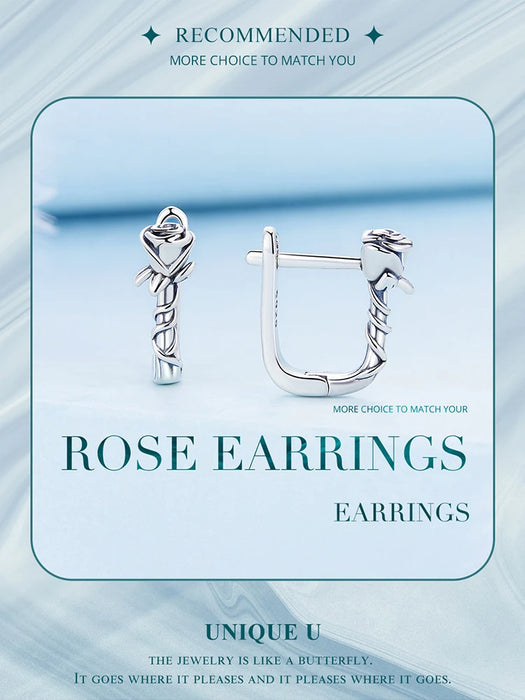 925 Sterling Silver Rose Vine Hoop Earrings On Sale