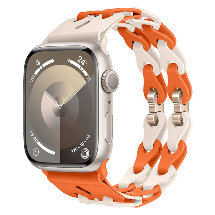 Starlight Orange Bike Chain Link Silicone Watch Band for Apple Watch Compatible Models 38mm - 49mm On Sale