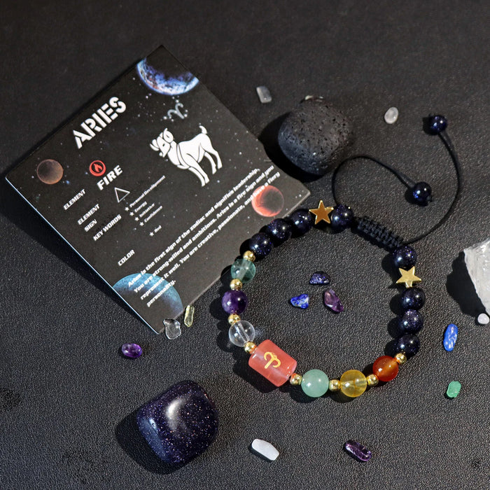12 Constellation Zodiac Signs Natural Stone Quartz Beads Braided Bracelets For Women And Men On Sale