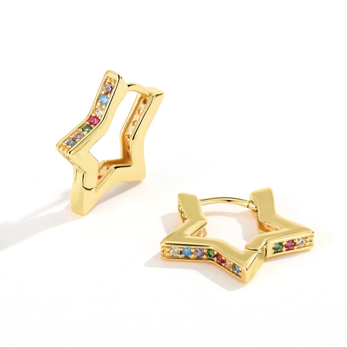 925 Sterling Silver Star Moon Star Shape Huggie Hoop Earrings With Zircon Accents On Sale