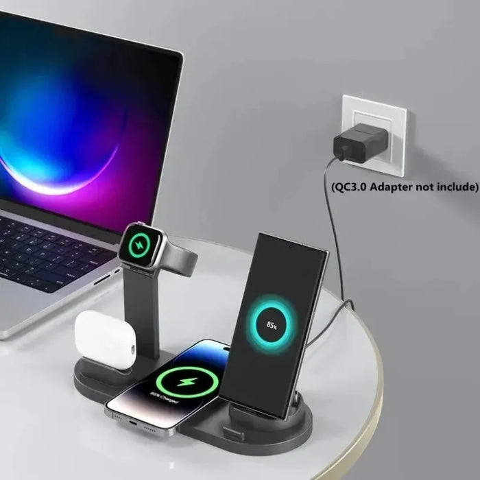 Qi-compatible Multi-device Wireless Charging Station With Smartphone, Smartwatch Holder and Earbud Charging Support On Sale