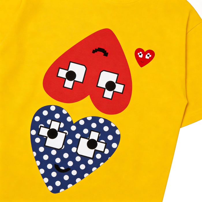 Yellow Unisex Heart Graphic 100% Cotton T-Shirt Casual Short Sleeve Crew Neck Tee For Everyday Wear On Sale