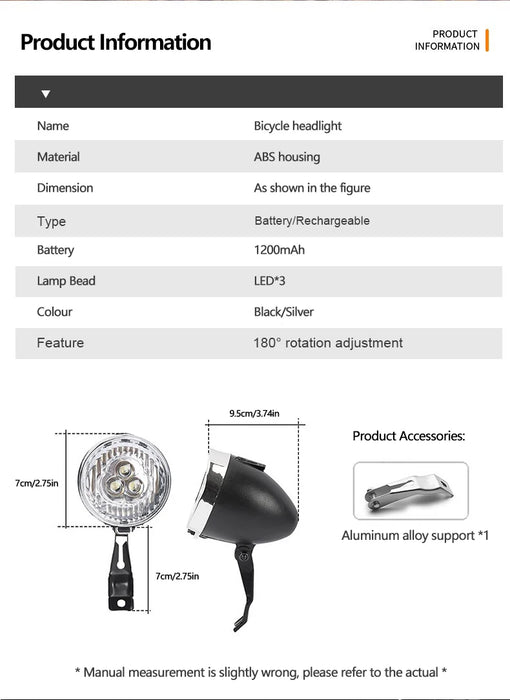 LED Retro Style Bicycle Headlights Product Information