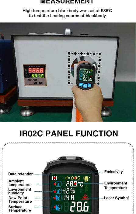 Handheld Non Contact Digital Infrared Thermometer Laser Point Temperature Reader With Humidity and Dew Point Display On Sale