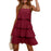 Wine Red Ruffle Tiered Layered spaghetti Strap Chiffon Mini Swing Dress On Sale