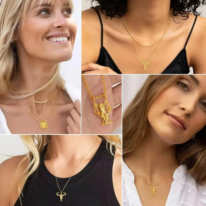 12 Horoscope Zodiac 18K Gold Plated 3D Charm Pendant Necklaces On Sale