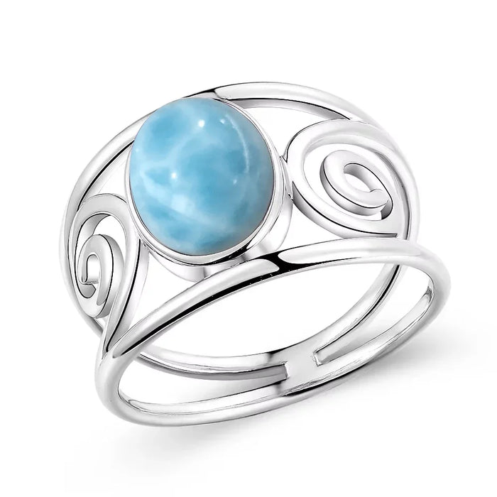 925 Silver Natural Larimar Stone Vintage Style Rings On Sale