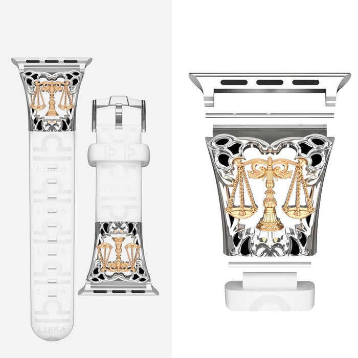 Libra White - 12 Constellations Silicone Sport Watch Band With Stainless Steel Zodiac Symbol Detail Compatible with Apple Watch Series 1–11, SE, Ultra, and Ultra 2 On Sale
