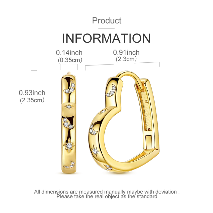 925 Sterling Silver Star Moon Round Huggie Hoop Earrings With Zircon Accents On Sale