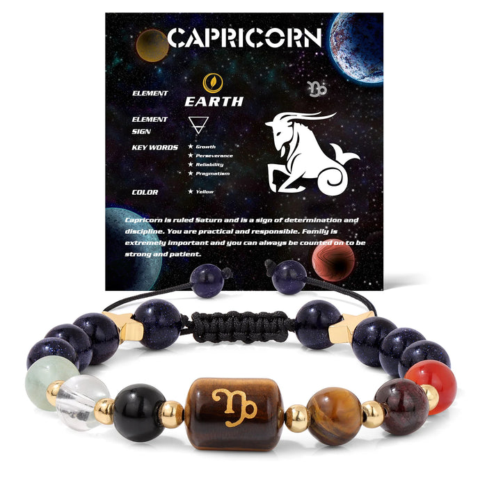 12 Constellation Zodiac Capricorn Signs Natural Stone Quartz Beads Braided Bracelets For Women And Men On Sale