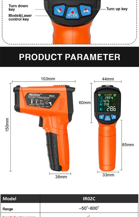 Handheld Non Contact Digital Infrared Thermometer Laser Point Temperature Reader With Humidity and Dew Point Display On Sale