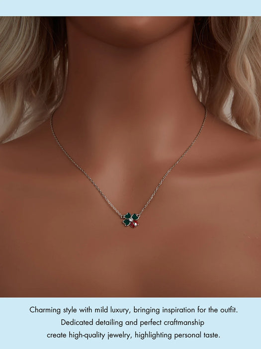 925 Sterling Silver Green Lucky Cloverleaf And Ladybug Necklace Jewelry On Sale