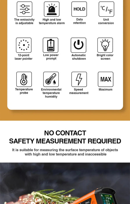 Handheld Non Contact Digital Infrared Thermometer Laser Point Temperature Reader With Humidity and Dew Point Display On Sale