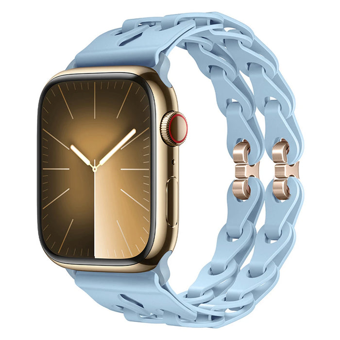 Light Blue Bike Chain Link Silicone Watch Band for Apple Watch Compatible Models 38mm - 49mm On Sale
