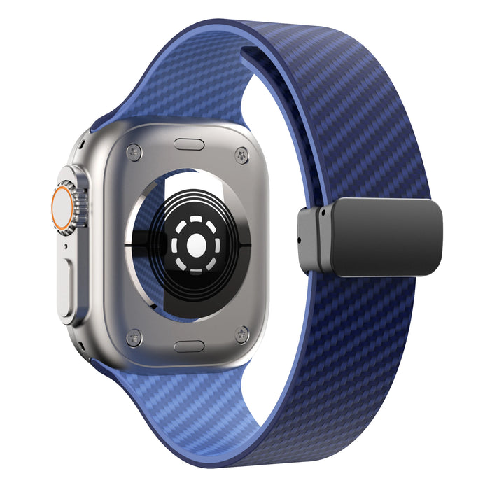 Royal Blue Carbon Fiber Pattern Silicone Magnetic Loop Apple Watch Band For iWatch Series On Sale