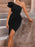 Elegant Black Asymmetric One Shoulder Cocktail Party Ruched Cinch Waist Dress On Sale