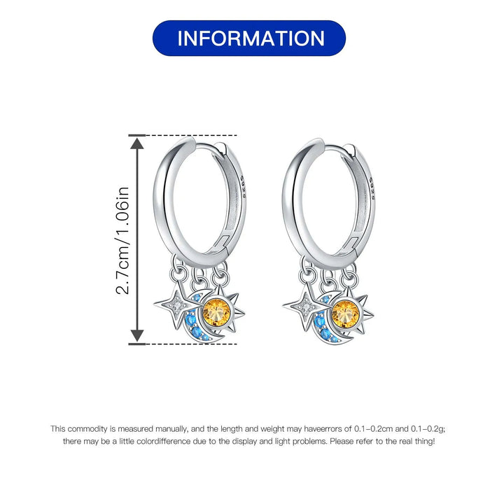 925 Sterling Silver Dreamy Celestial Elegance Sun, Star & Moon Hoop Earrings On Sale 