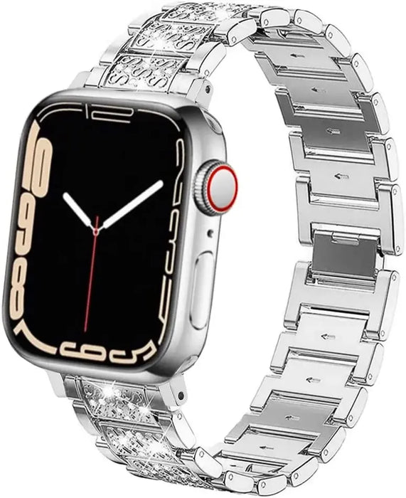Silver Stainless Steel Rhinestone Watch Band Adjustable Folding Clasp For Apple Watch Series On Sale