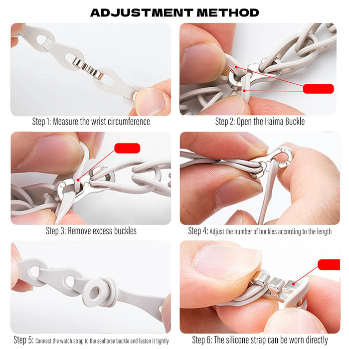 Adjustment Method - Bike Chain Link Silicone Watch Band for Apple Watch Compatible Models 38mm - 49mm