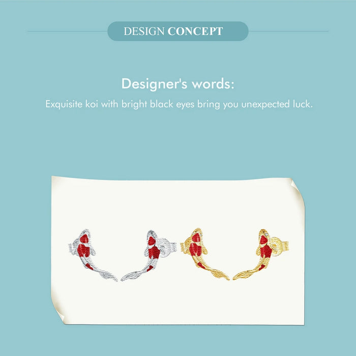 925 Sterling Silver Plated White Gold Lucky Koi Fish Buckle Up Earrings Set On Sale