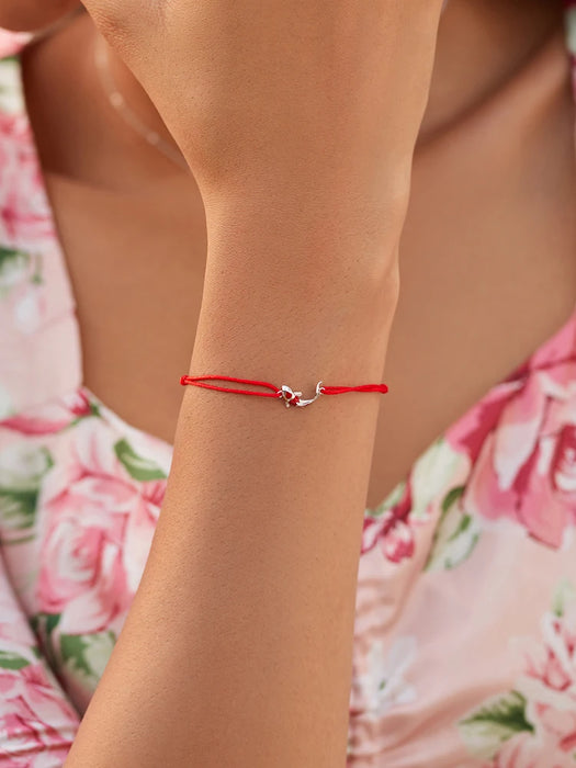 925 Sterling Silver Plated White Gold Lucky Koi Fish Red Rope Bracelet On Sale
