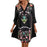 Black Bohemian Style Floral Printed Sleeve Lace Dress On Sale