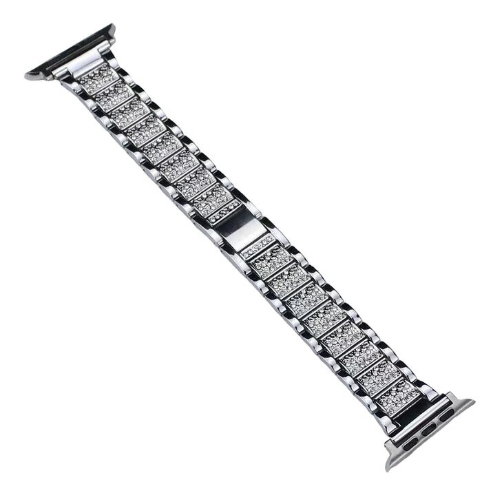 Silver Stainless Steel Rhinestone Watch Band Adjustable Folding Clasp For Apple Watch Series On Sale