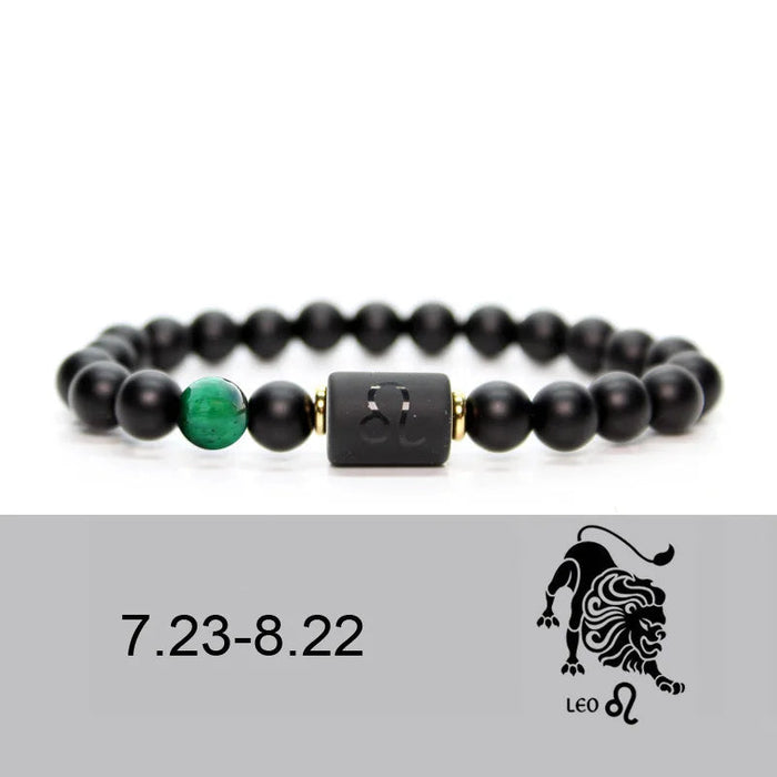 Leo Black Obsidian Zodiac Constellation Charm Black Onyx Natural Stone Bead Bracelet For Women And Men On Sale