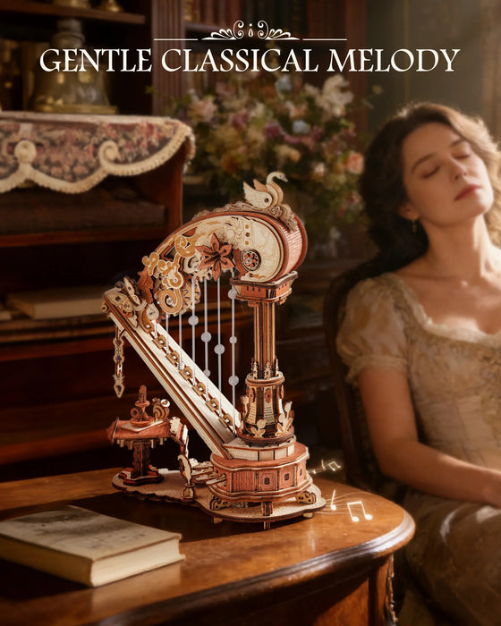 350 Piece DIY Mechanical Harp Music Box 3D Wooden Puzzle Model Kit with Ave Maria Melody On Sale