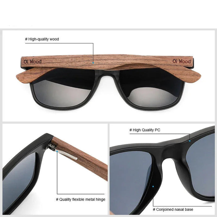 Natural Wooden TR90 Black Frames Polarized Sunglasses On Sale