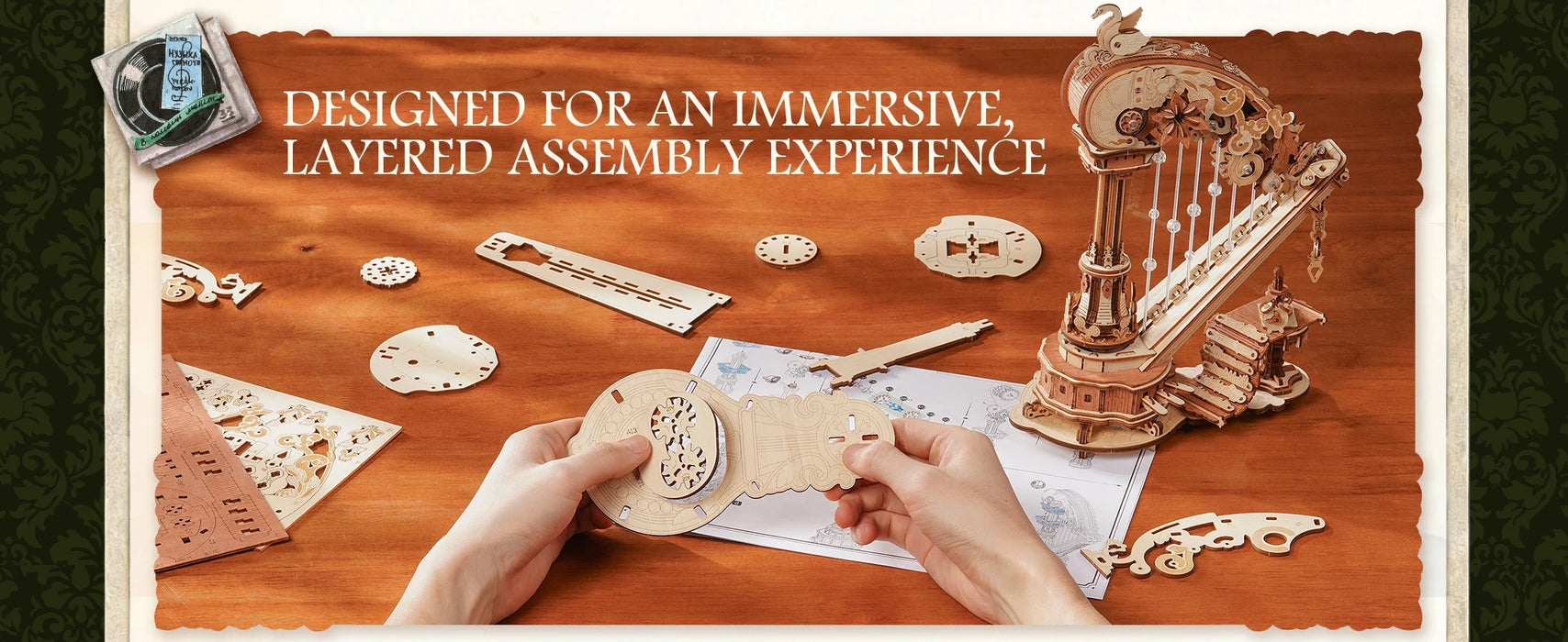 350 Piece DIY Mechanical Harp Music Box 3D Wooden Puzzle Model Kit with Ave Maria Melody On Sale