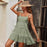 Women's Jacquard Dots Texture Drop-Waist Tie Shoulder Straps Square Neck Green Lace Loose Mini Dresses On Sale