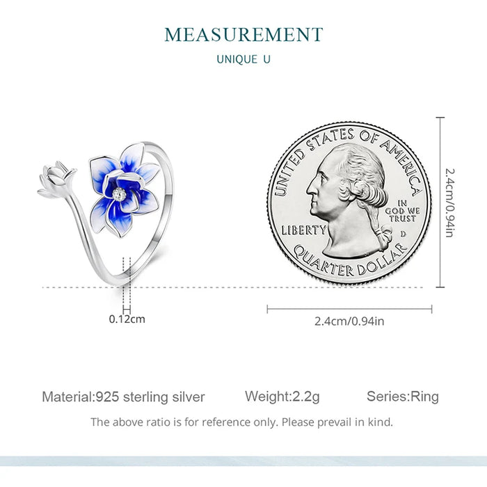 925 Sterling Silver Enamel Flower Adjustable Open Ring With Zircon On Sale