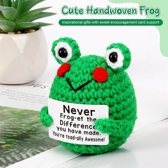 Handmade Positive Message Cute Upbeat Frog Crochet Plush Dolls For Desktop And Home Decor On Sale